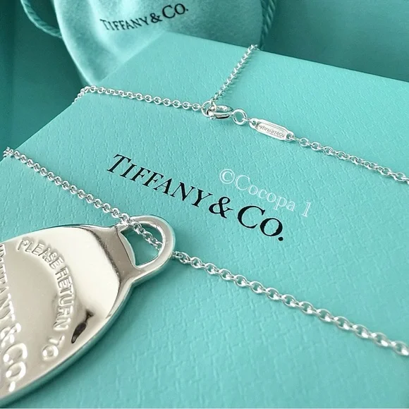 🩵 Tiffany & Co. 🎨 RARE Return To Tiffany Blue Splash Tag Oval Pendant 🤍 - Picture 8 of 15